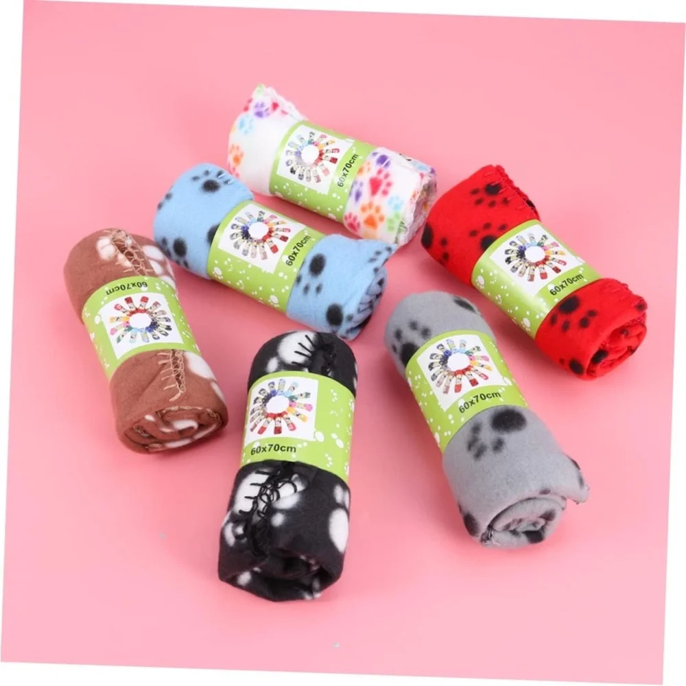 New 6 pack double sided Colorful Paw Print Fleece pet Blankets for bed carriers